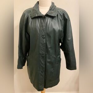 Pelle New York Milano Vintage Dark Green Long Sleeve Lined Leather Jacket Size S
